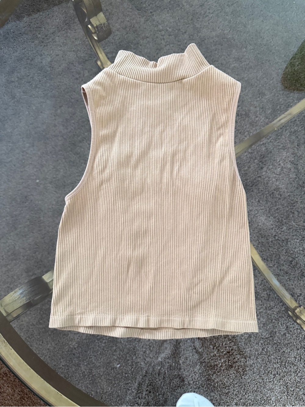 Zara Ribbed Mock Neck Tank Top - Beige
